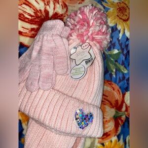 Pink Knit Hat, Scarf and Gloves Set